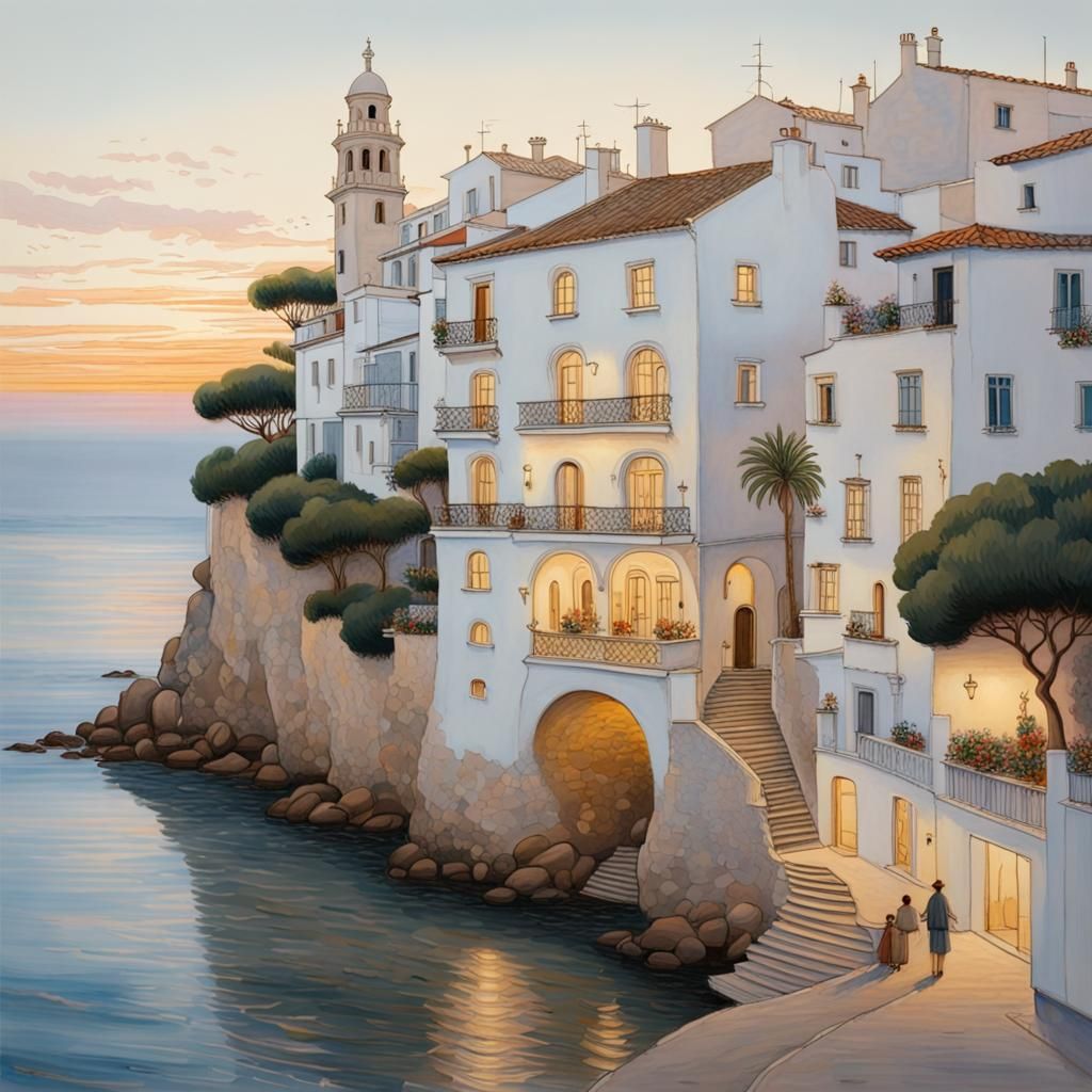 Charming Fisherman's House in Spain, Gouache Style