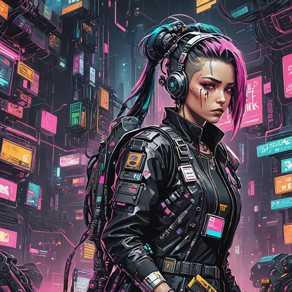 Cyberpunk Cityscape with Neon Lights