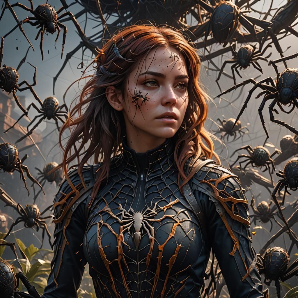 Girl Covered in Spiders: Detailed Fantasy Art