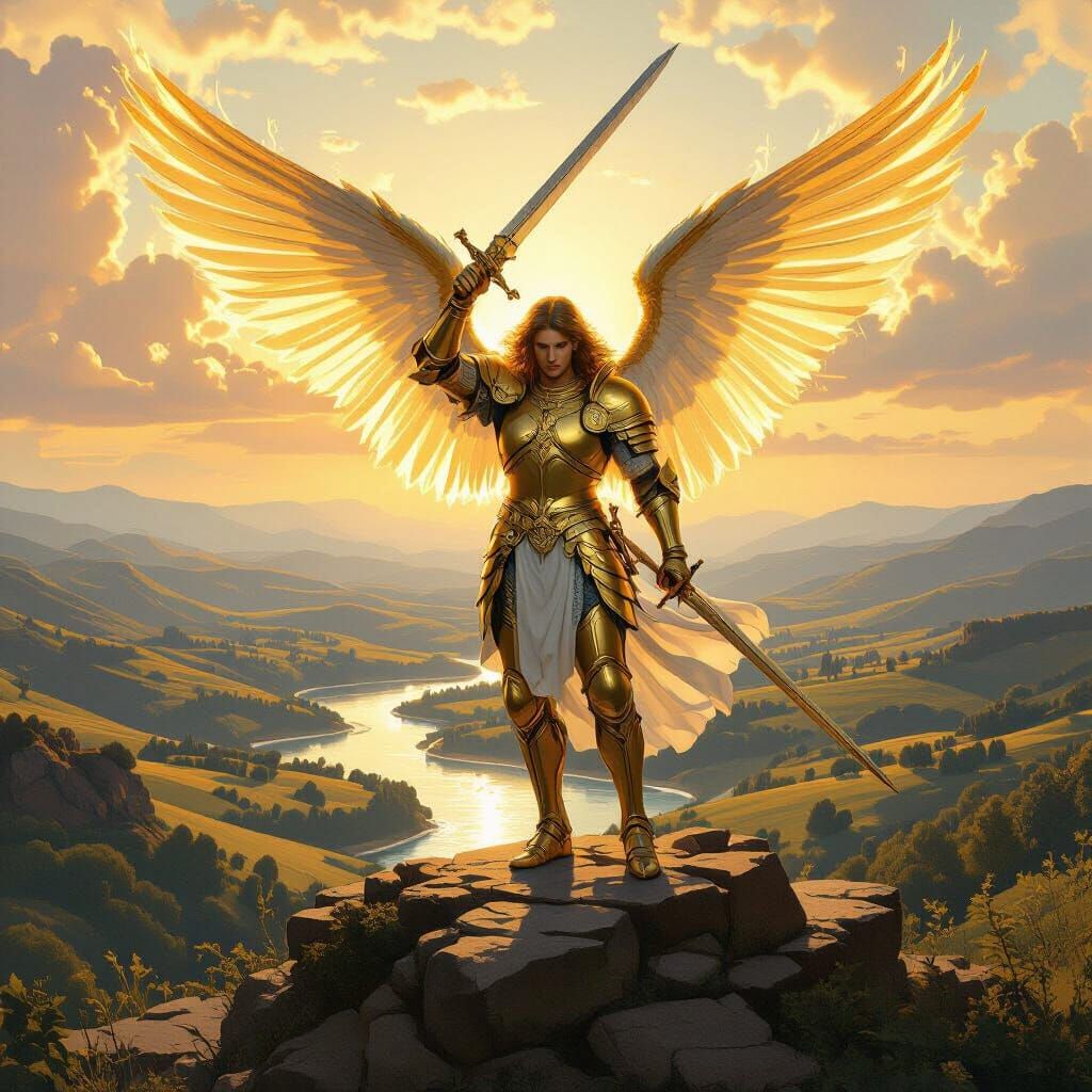 Archangel Michael, Wings Aflame, Overlooks Ethereal Realm