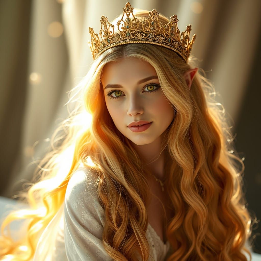 Golden Goddess of Faerie Reigns Serenely in Sunset Hues