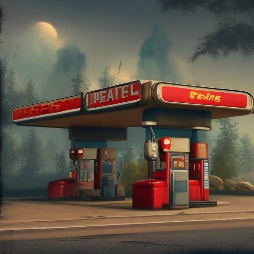 Detailed Retro Gas Station Matte Painting