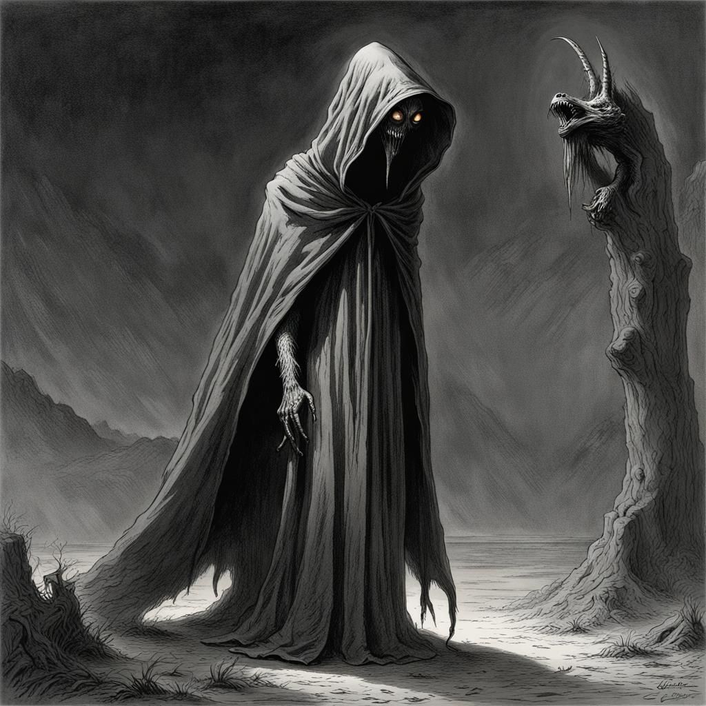 Menacing Hooded Alien Creature in Horror Style