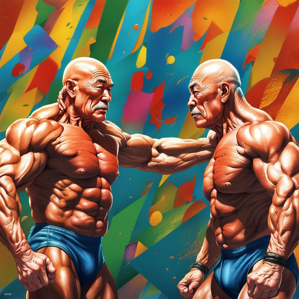 Hyperrealistic Bodybuilders Wrestling in Speedos