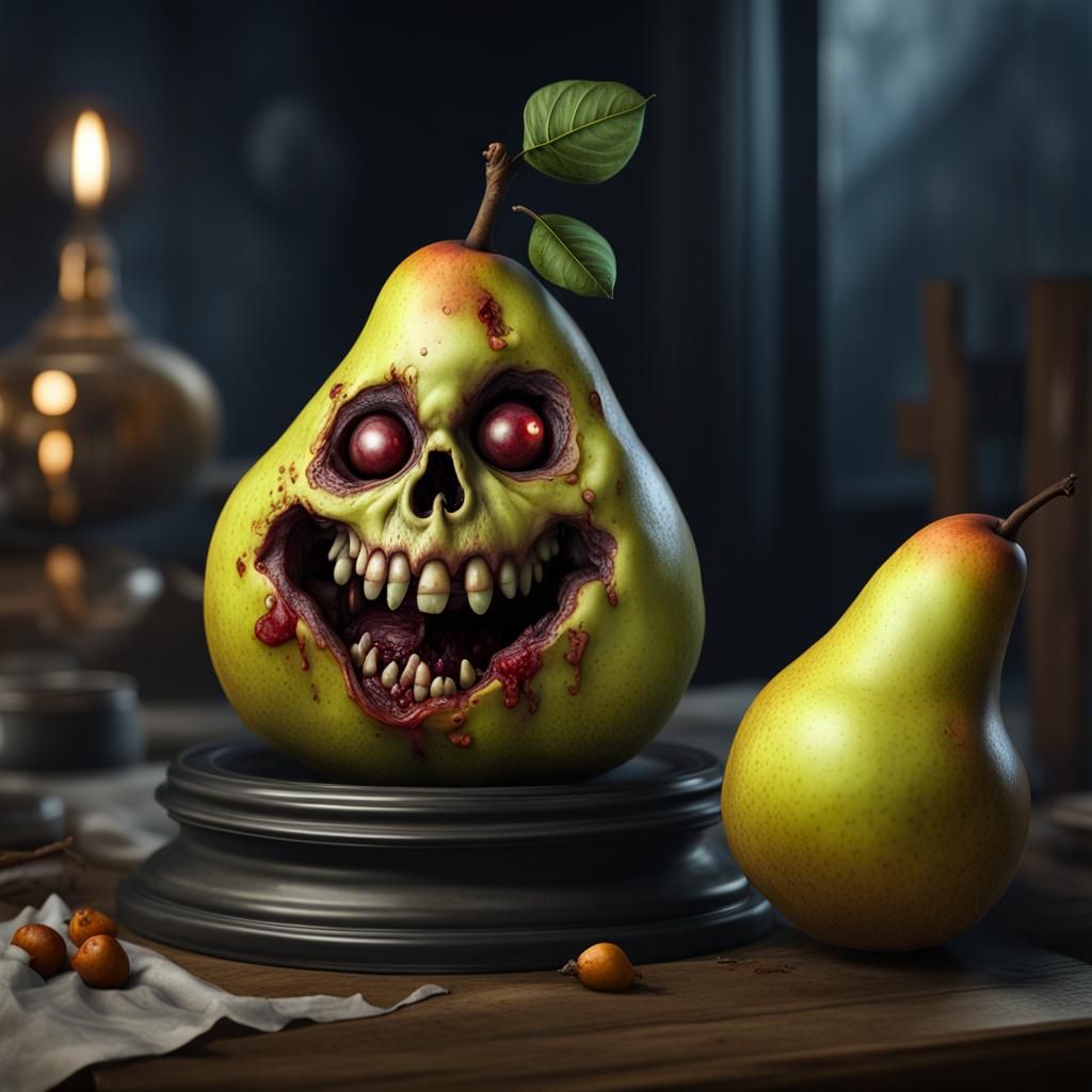 Beautiful Zombie Pear with Ghoulish Twist: 8K Masterpiece