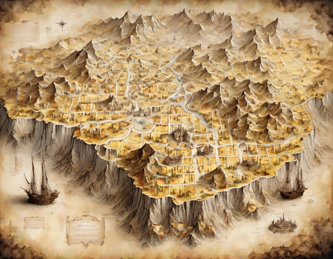 Artistic 3D Treasure Map with Hidden Clues