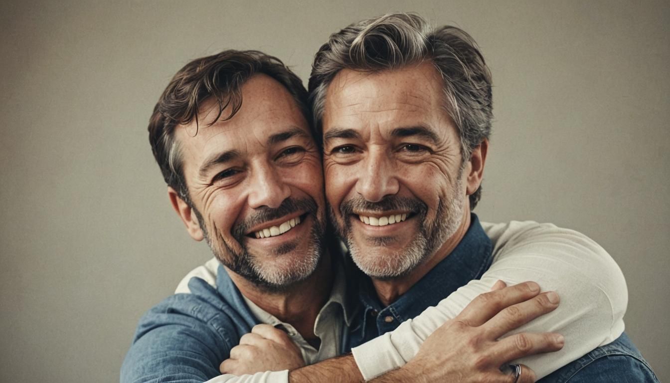 Touching Portrait of Father and Son Hugging