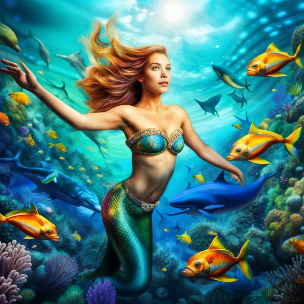 Mermaid's Underwater World: Hyperrealistic Marine Scene
