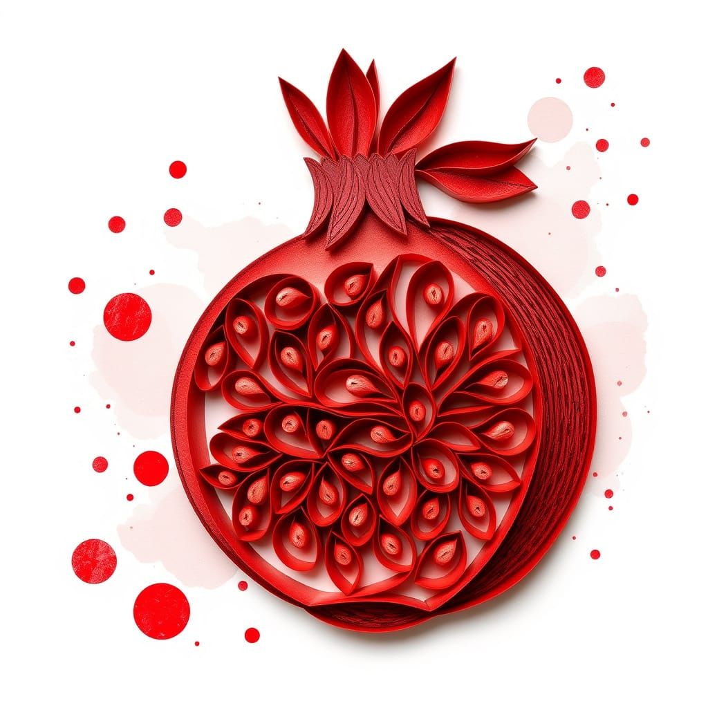 Intricately Quilled Pomegranate Fruit in Royal Red