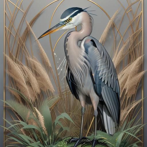 Detailed Blue Heron in String Art Style