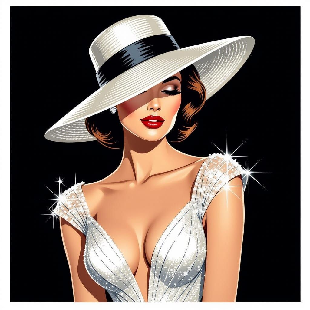 Elegant Woman in Sparkling Dress, Vector Style