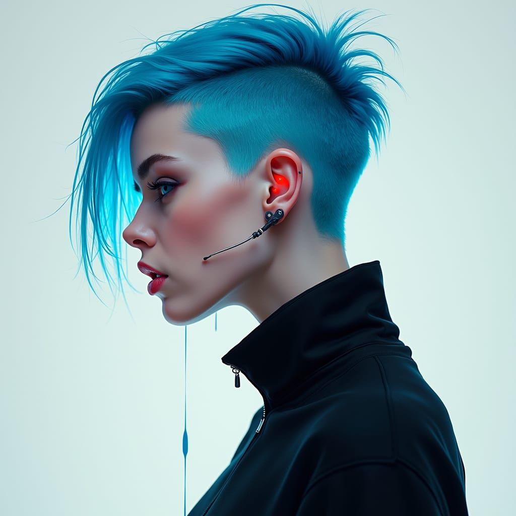 Cyberpunk Woman with Blue Undercut Hairstyle