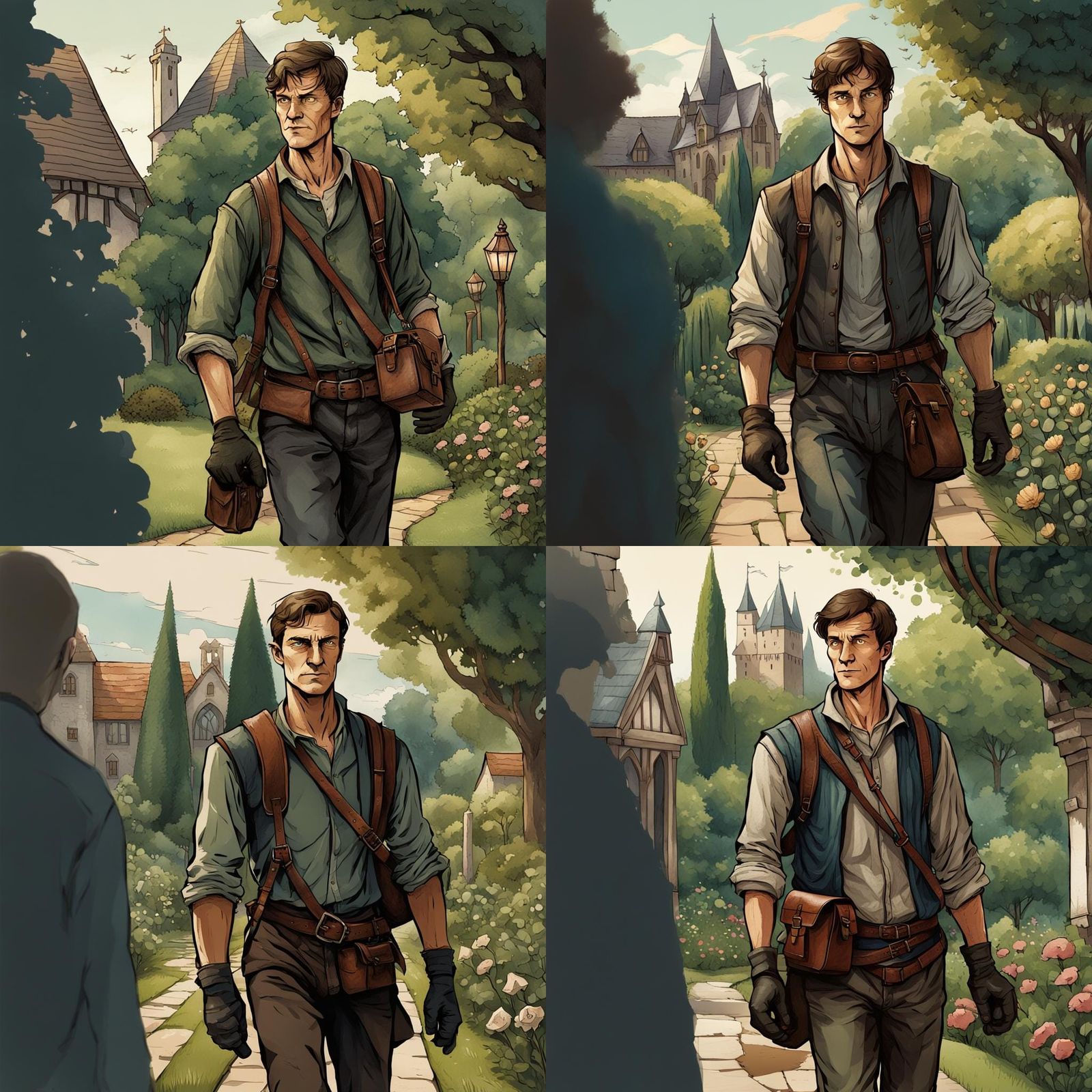 Medieval Commoner in Garden: Fantasy Illustration