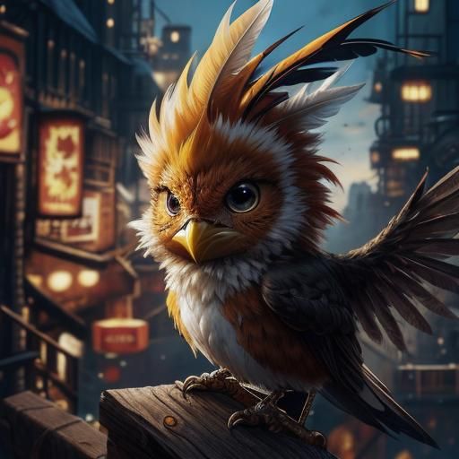 Fluffy Yellow Bird with Mohawk in Knitted Yarn Style