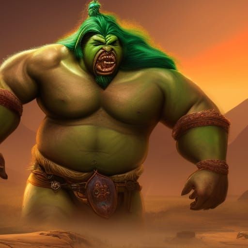 Green Orc Barbarian Concept Art in 8K