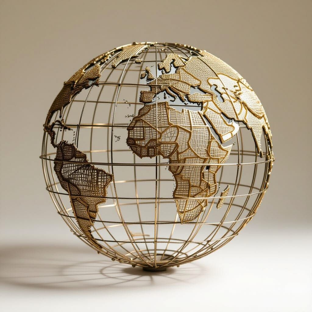 Fragile Wire Earth Sculpture with Geometric Patterns