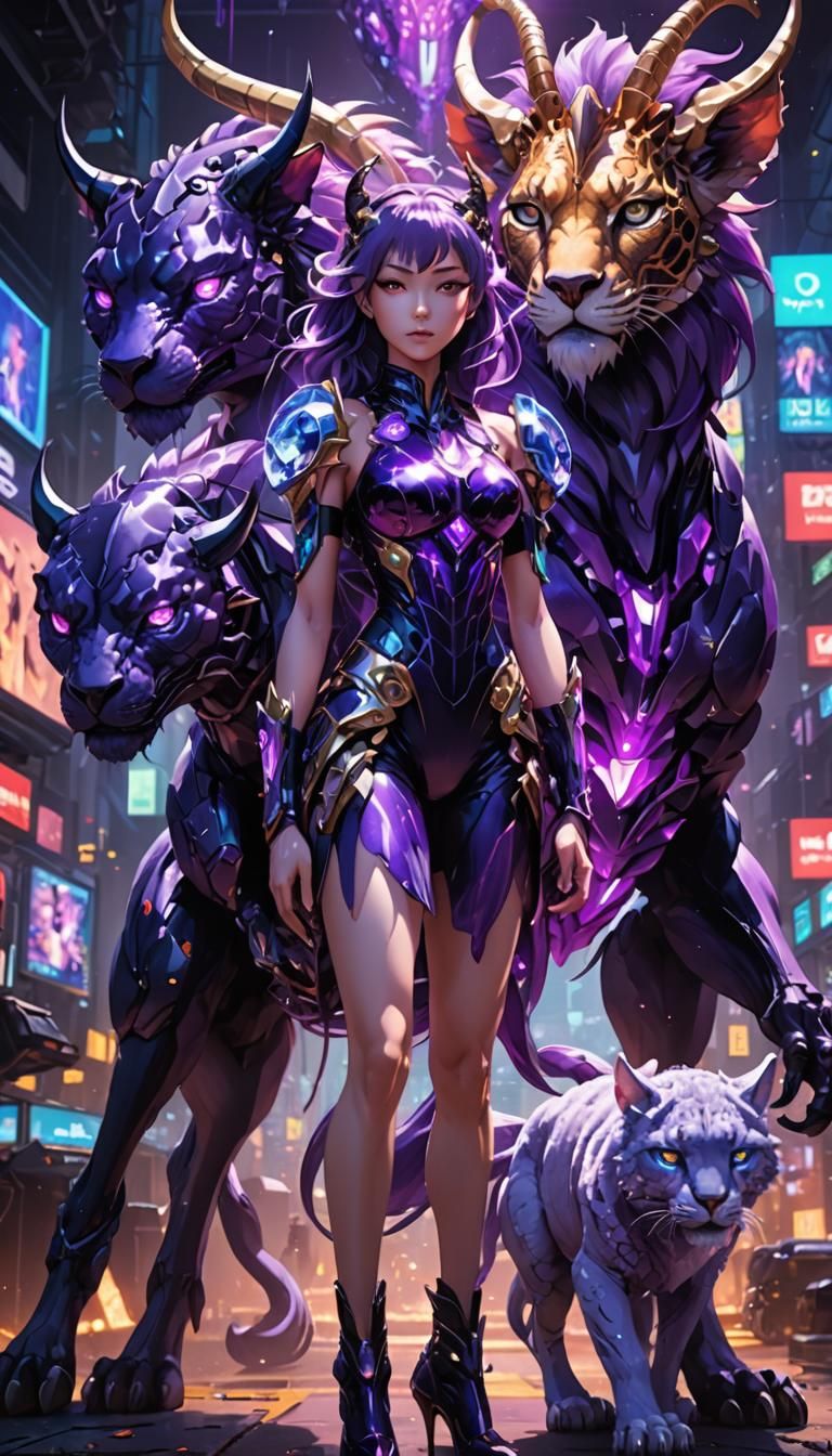 Heroic Chimera Girl in Surreal Anime Art