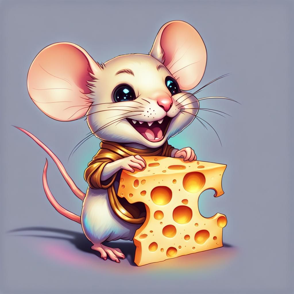 Chibi Mouse with Cheese: Astral Cosmic Illustration