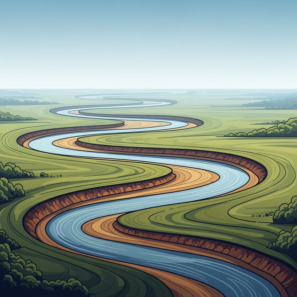 Winding River Meander System in Vector Art Style