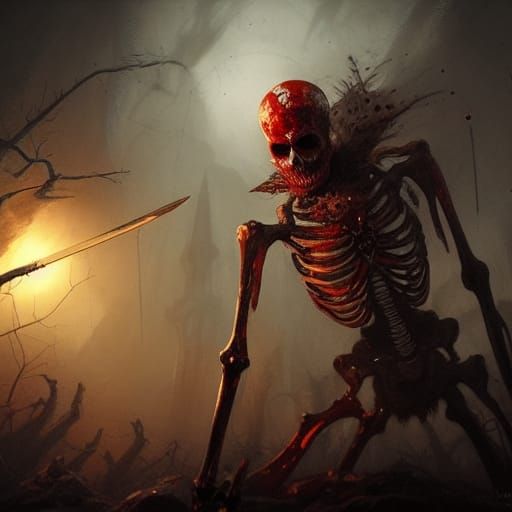 Hyperdetailed Skeleton with Dagger, Dark Fantasy Concept Art
