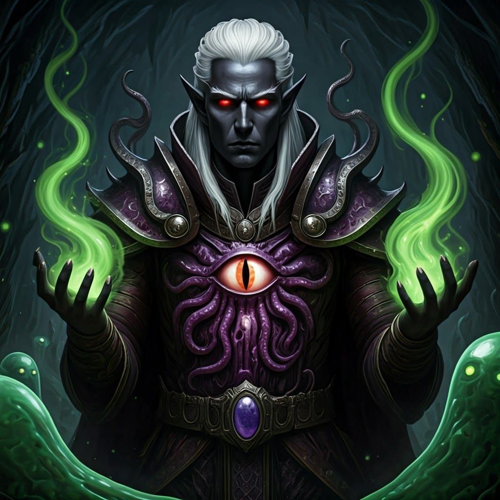 Drow Cleric of Ghaunadaur in Gothic Cavern