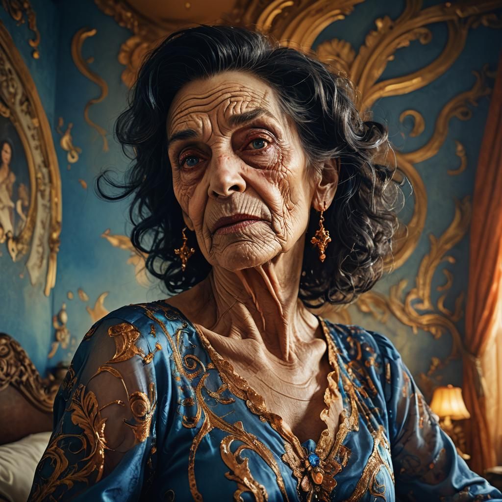 Detailed Portrait of an Elderly Transvestite as Digital Art