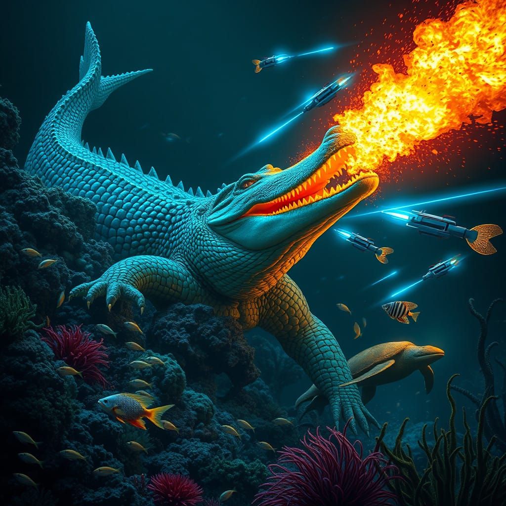 Surreal Underwater Battle Between Colossal Alligator and Kil...