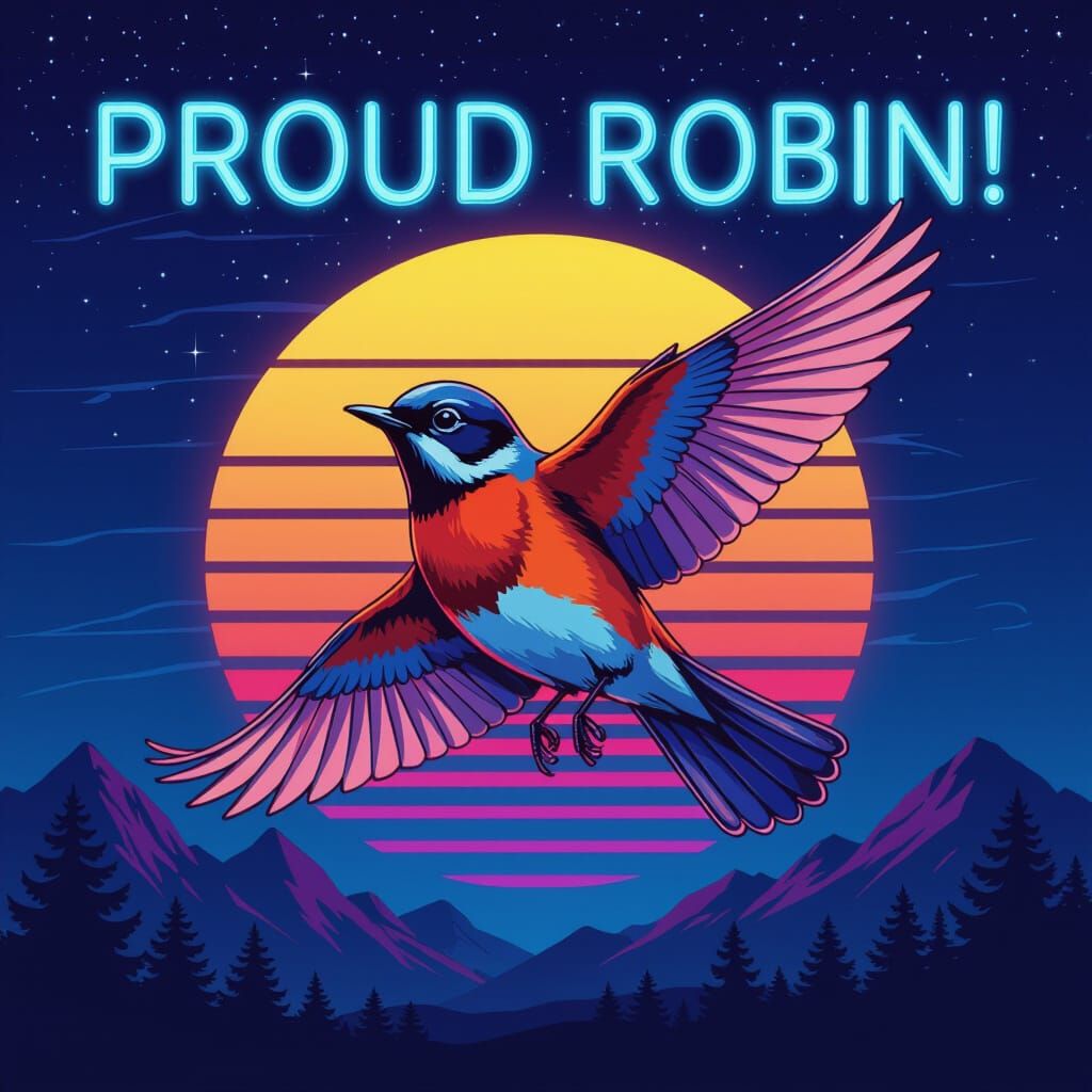 Robin in Synthwave Neon Retro Flight