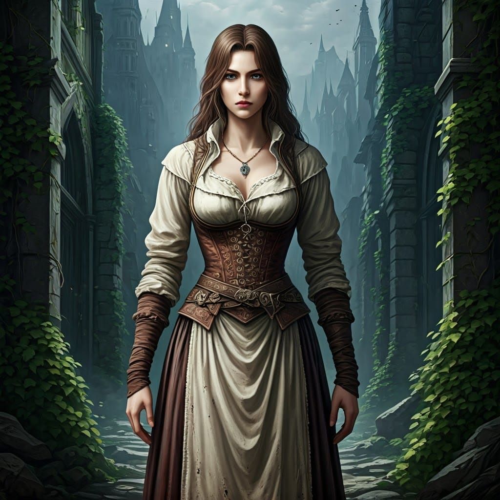 Gothic Dark Fantasy Woman in Medieval Village
