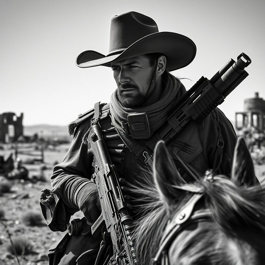 Post-Apocalyptic Cowboy Rides Through Ruined Texas