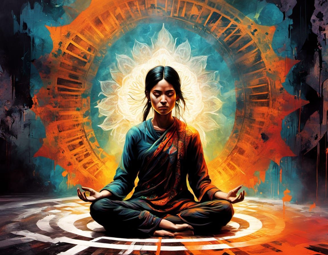 Scorpio Shaman Woman in Vibrant Street Art Meditation