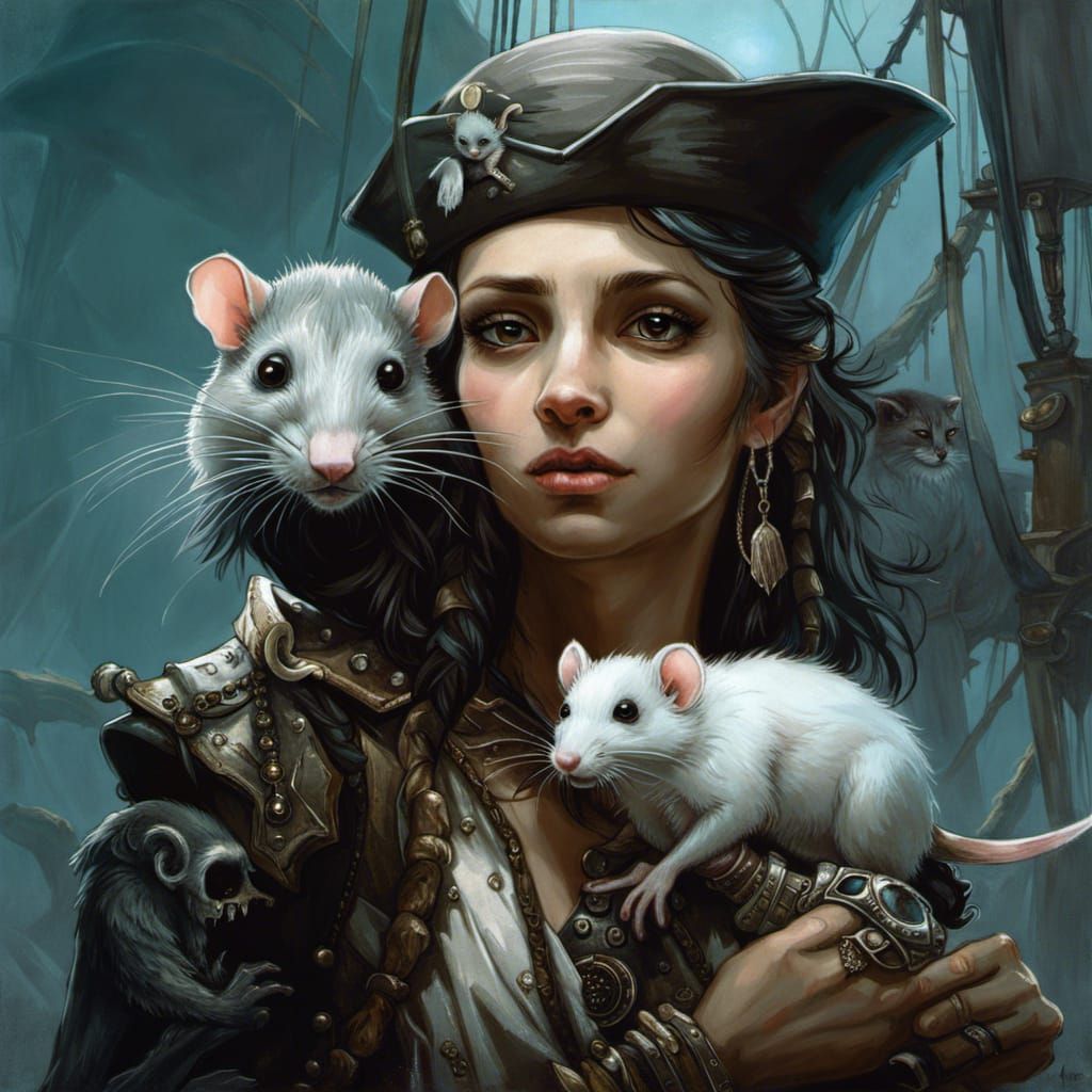 Ghost Rat on Undead Pirate Portrait in Pastel Colors
