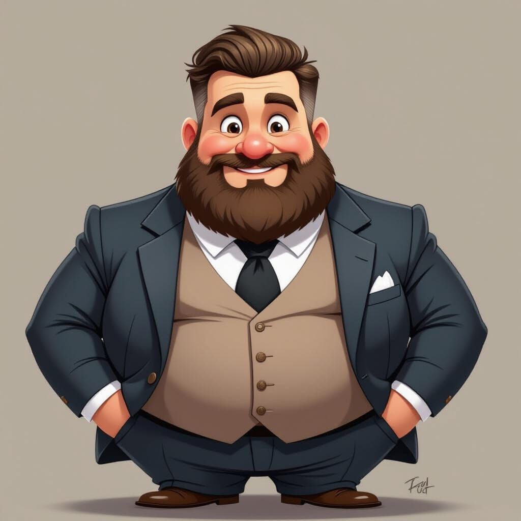 Confident Man in Suit: Caricature Style