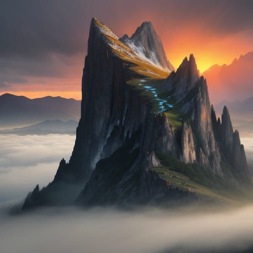 Majestic Mountain at Sunrise in Painterly Style