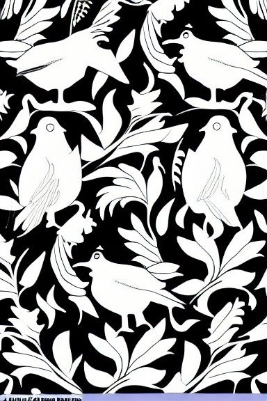 Abstract White Bird Pattern on Black Background