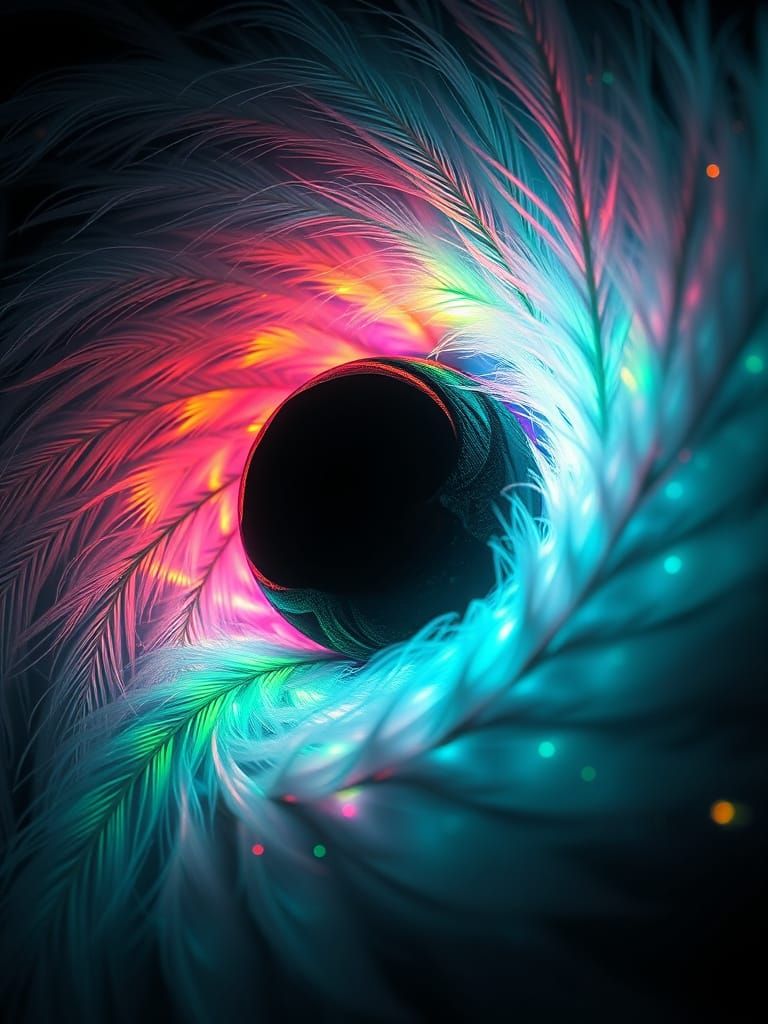 Neon Feathers in Fibonacci Swirl with Blazing Aura