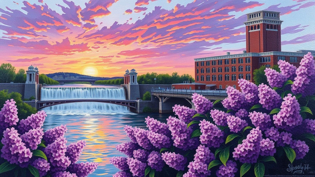 Whimsical Lilac Sunset in Spokane Riverfront Park