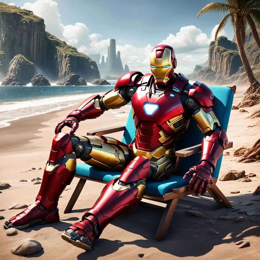 Iron Man's Beach Day: Detailed Matte Painting