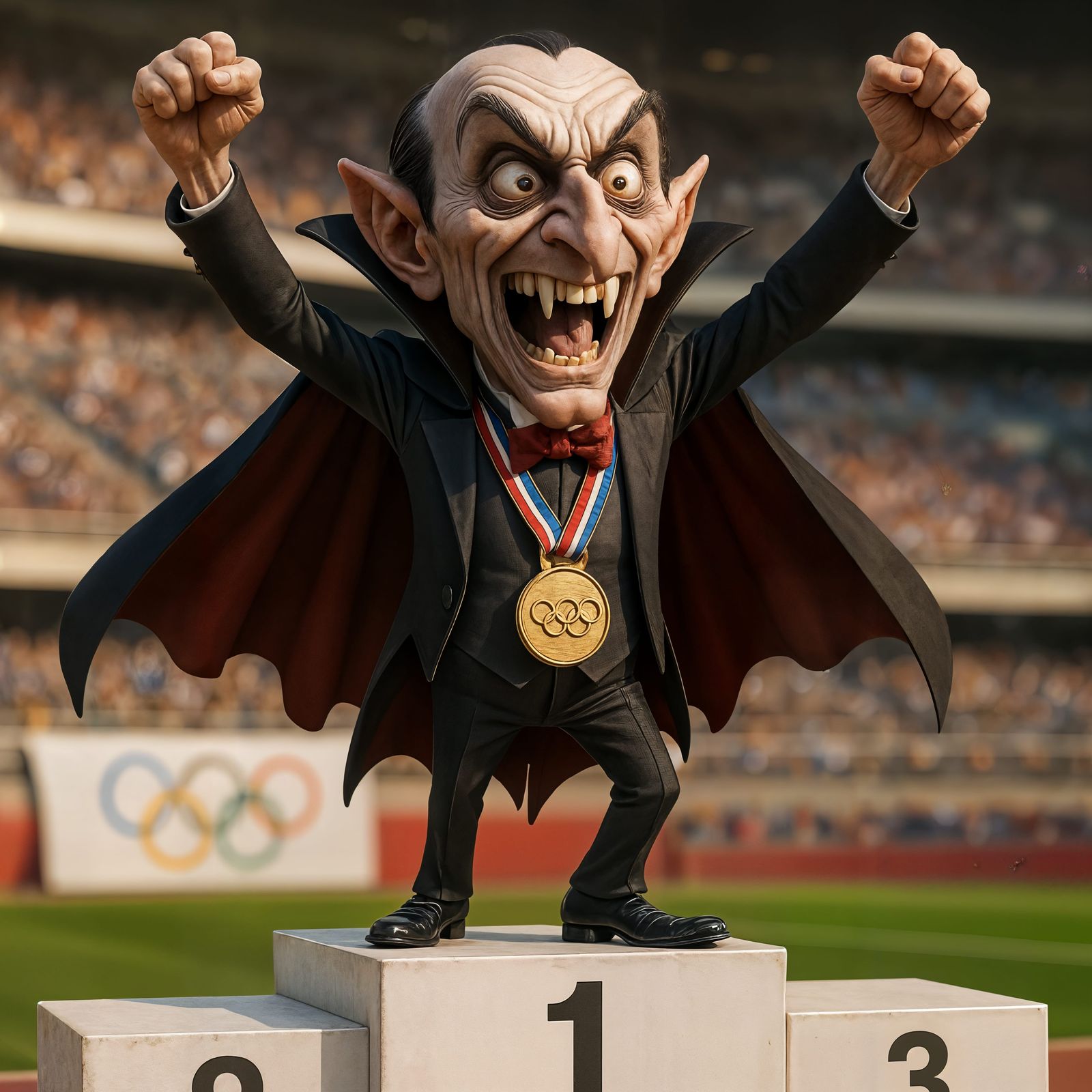 Olympic Vampire Caricature on Winner's Podium
