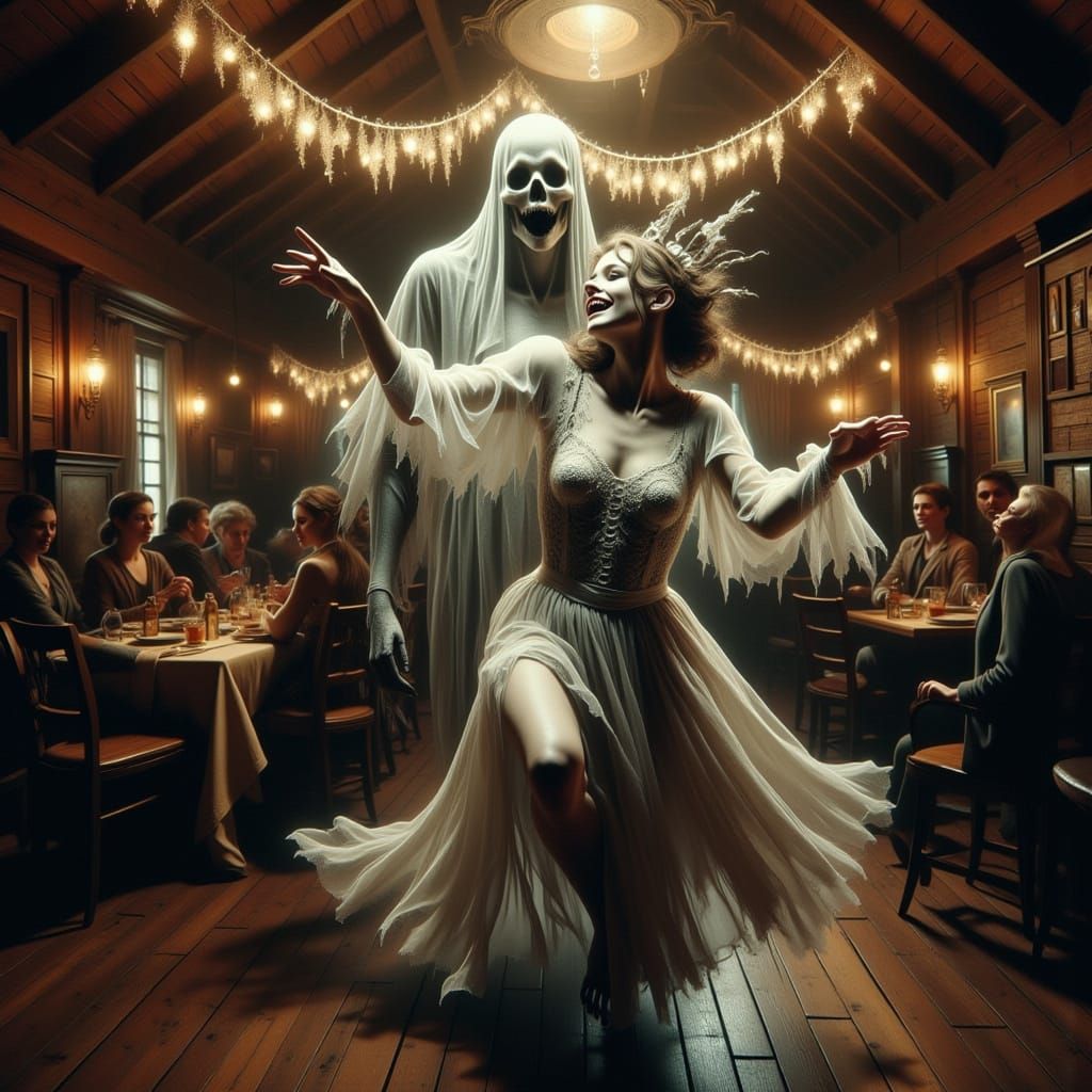 Ethereal Ghosts Dance at a Haunted New Year's Ball
