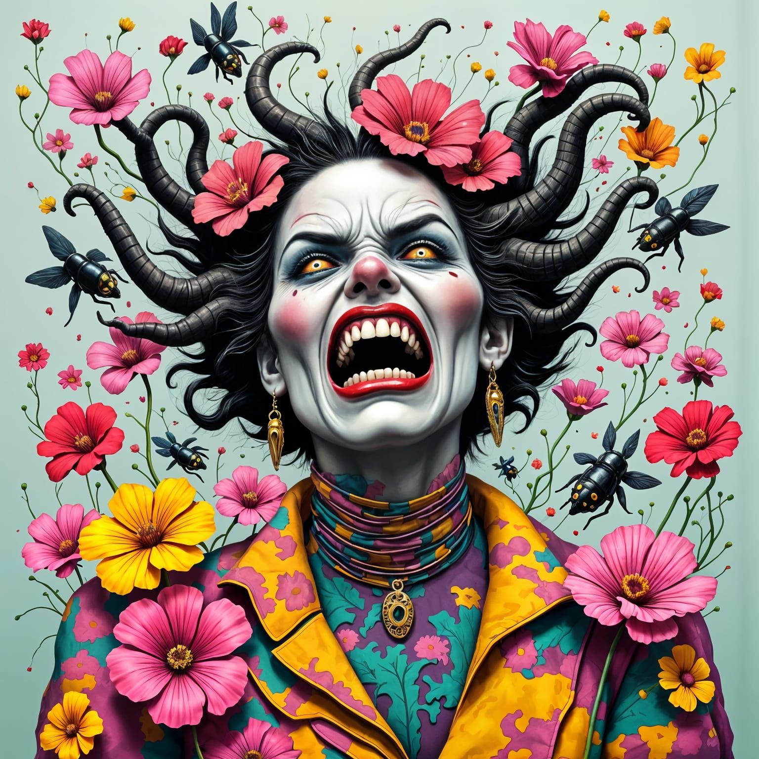 Surreal Horror in Soft Pastel Graffiti Aesthetic