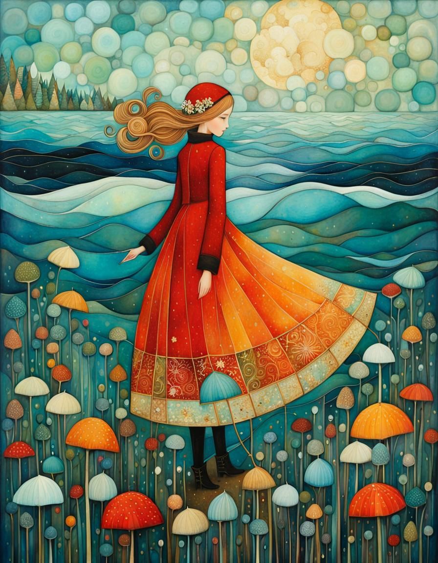 Magical Sea Reflecting Sky in Encaustic Style