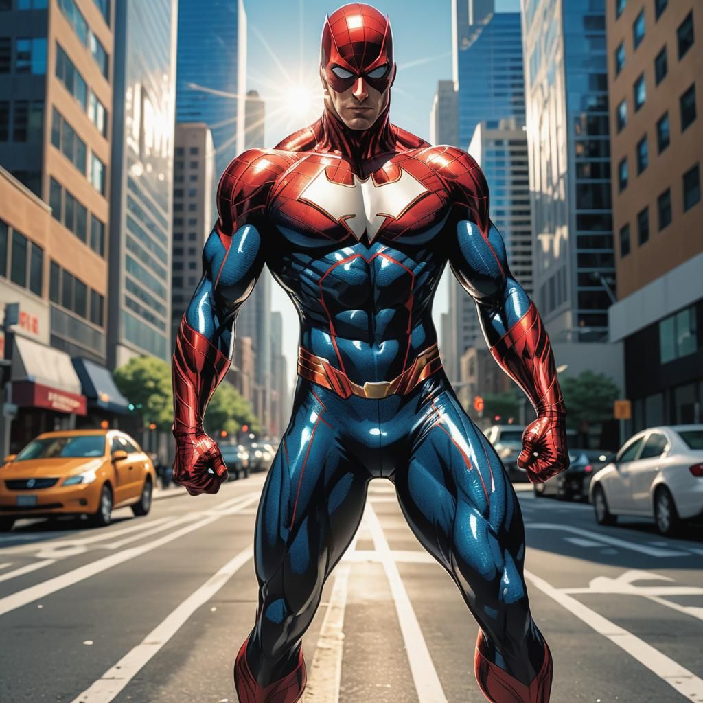 Dynamic Superhero Comic Book Art in Cityscape