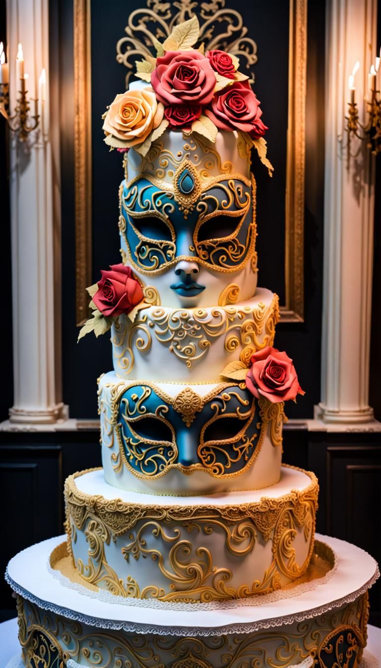 Colossal Masquerade Ball Cake with Edible Masks