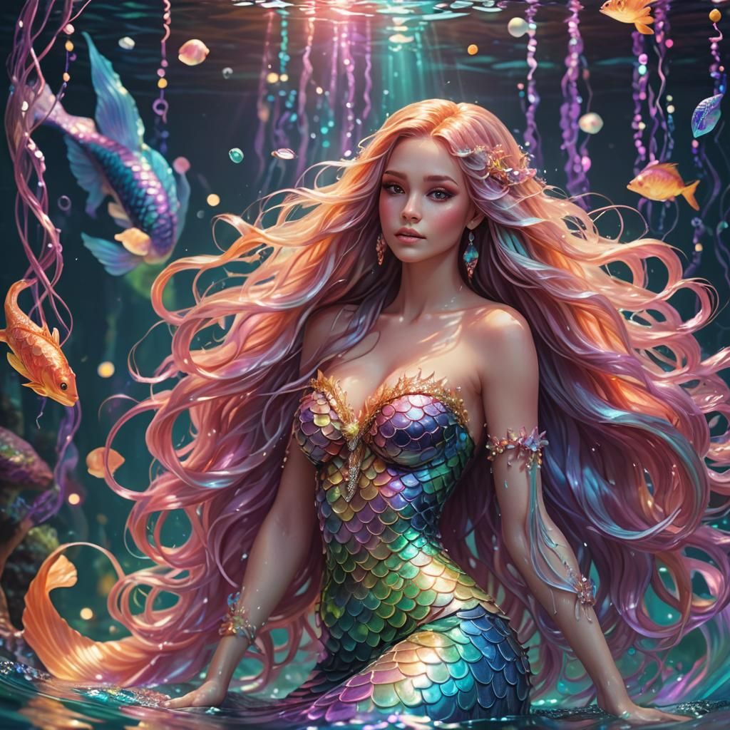 Luminous Mermaid in a Fantastical Underwater World