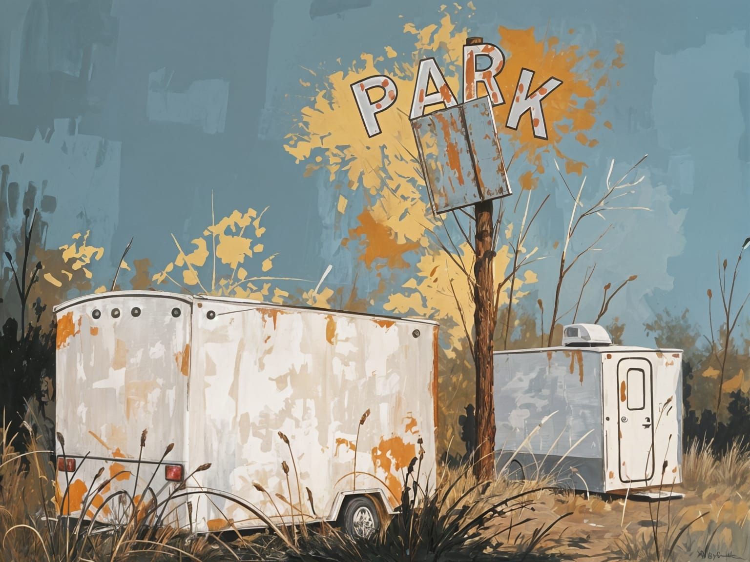 Rusty Park Sign in Pencil and Oil Paint