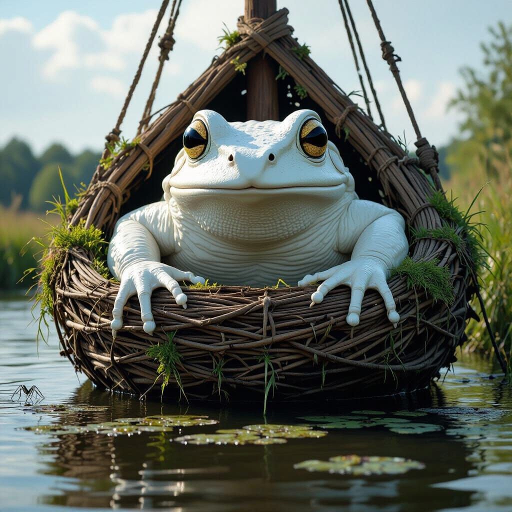 Giant White Frog in Viking Longship Nest