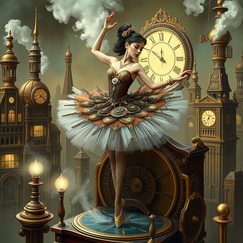 Steampunk Ballerina in Industrial Clockwork City