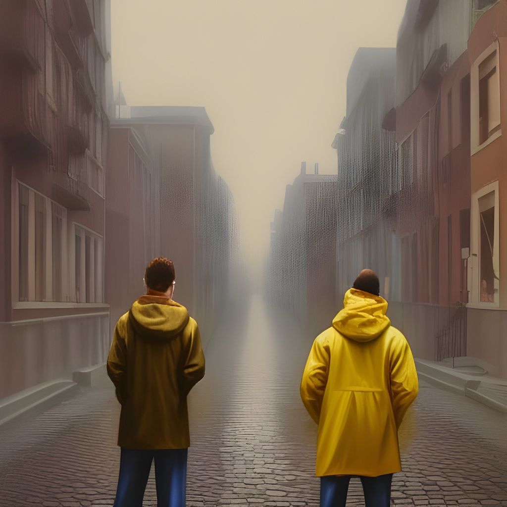 Men in Yellow Raincoats: Nostalgic Matte Painting