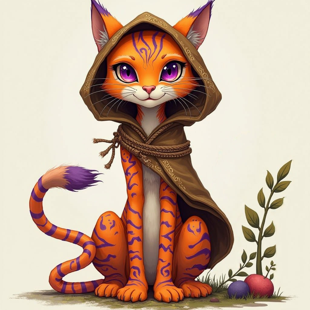 Mystical Tabaxi Maiden with Vibrant Stripes